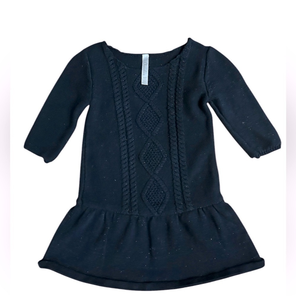 Cherokee Black Cable Knit Sweater Dress Peplum Hem Preppy Classic Girls M 7/8